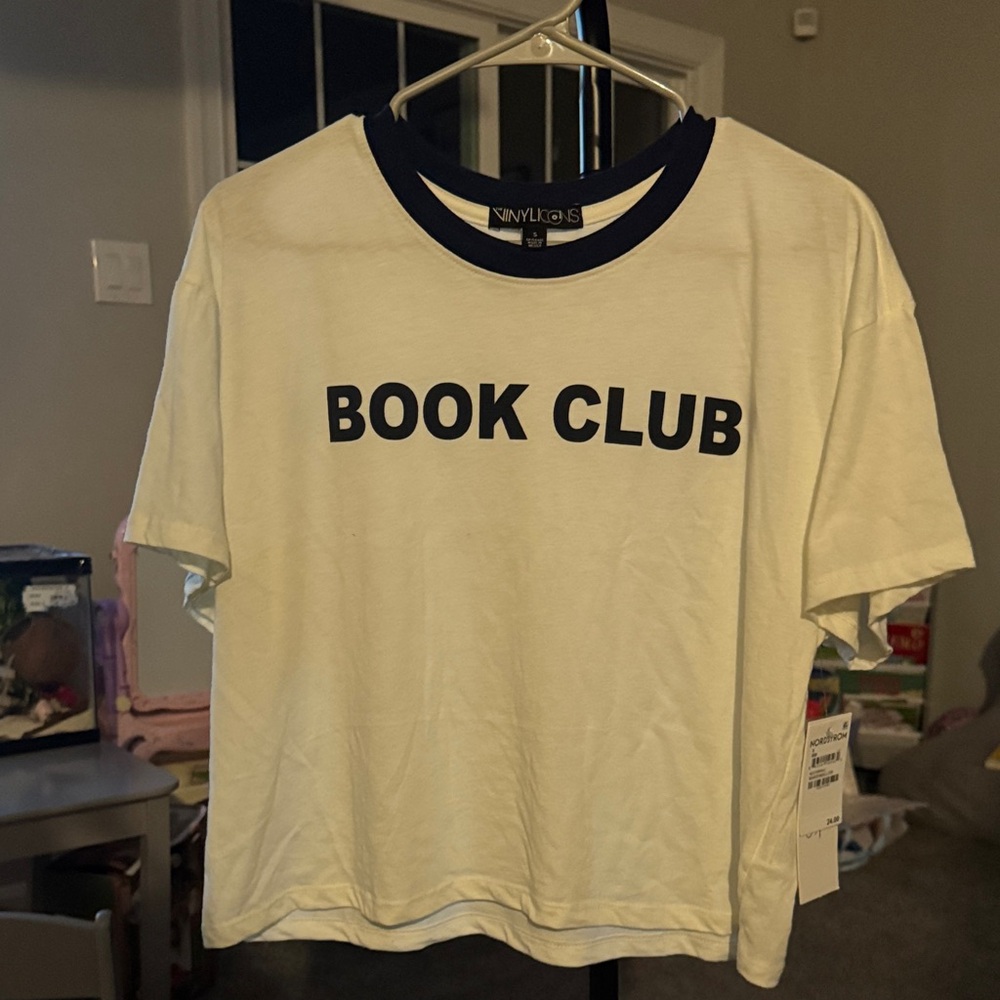 Navy Blue and White Book Club Crop Top